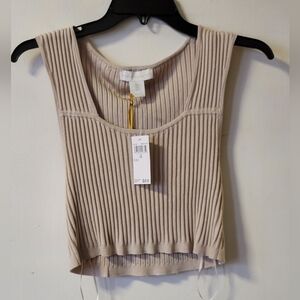 NWT House Of Harlow 1960 Ribbed Crop Top Sleeveless-French Oak-Large-Orig #245